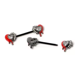14 Gauge 9/16 Clear Gem Black Bleeding Heart Barbell Nipple Ring Set -Body Jewelry Store 76470.otherimage4
