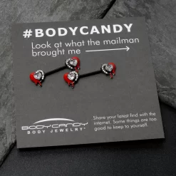 14 Gauge 9/16 Clear Gem Black Bleeding Heart Barbell Nipple Ring Set -Body Jewelry Store 76470.otherimage7