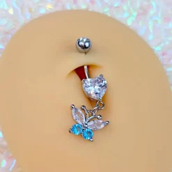 Gaby Clear Blue Gem Love Butterfly Heart Dangle Belly Ring