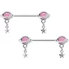 Gaby 14 Gauge 9/16 Pink CZ Gem Starry Saturn Dangle Nipple Ring Set