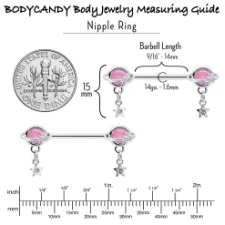 Gaby 14 Gauge 9/16 Pink CZ Gem Starry Saturn Dangle Nipple Ring Set 13 Gaby 14 Gauge 9/16 Pink CZ Gem Starry Saturn Dangle Nipple Ring Set -Body Jewelry Store 76561 PK.otherimage5
