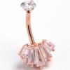 Clear CZ Gem Rosy Hue Rectangles Internal Thread Double Mount Belly Ring