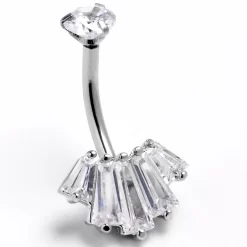 Clear CZ Gem Regal Rectangles Internally Threaded Double Mount Belly Ring