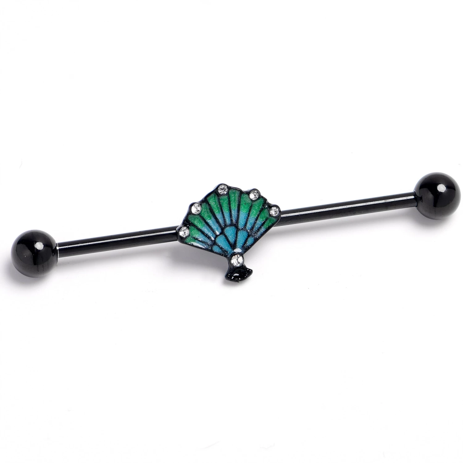 14 Gauge Black PVD Serenity Ocean Magic Sea Shells Industrial Barbell 38mm 1 14 Gauge Black PVD Serenity Ocean Magic Sea Shells Industrial Barbell 38mm