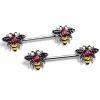 Gaby 14 Gauge 9/16 Buzzing Bee Rose Flower Barbell Nipple Ring Set