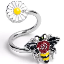 Gaby 14 Gauge 3/8 Buzzing Bee Flower Spiral Twister Belly Ring