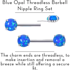 14 Gauge 1/2 Blue Synthetic Opal Threadless Barbell Nipple Ring Set -Body Jewelry Store 76685 BL.otherimage2 d74d3c00 9fa5 4ad0 a77a bc1eab94602e