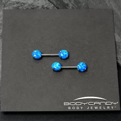 14 Gauge 1/2 Blue Synthetic Opal Threadless Barbell Nipple Ring Set -Body Jewelry Store 76685 BL.otherimage6 fc5ef3db 644f 42d9 84c9 c4bddc066a3c