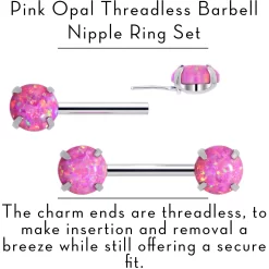 14 Gauge 1/2 Pink Synthetic Opal Threadless Barbell Nipple Ring Set -Body Jewelry Store 76685 PK.otherimage2 32b9f819 6310 42de 96f5 a4304c568971
