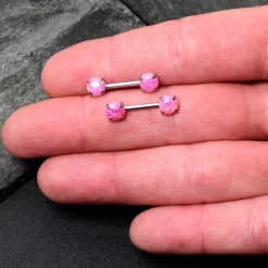 14 Gauge 1/2 Pink Synthetic Opal Threadless Barbell Nipple Ring Set -Body Jewelry Store 76685 PK.otherimage4 fec5fb04 b1eb 4ea6 b088 6da538639fe6