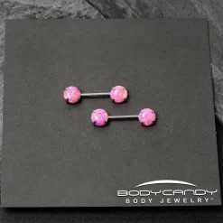 14 Gauge 1/2 Pink Synthetic Opal Threadless Barbell Nipple Ring Set -Body Jewelry Store 76685 PK.otherimage6 0a3379ad 94c1 4c0e b59c 3c00a7afe118