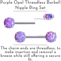 14 Gauge 1/2 Purple Synthetic Opal Threadless Barbell Nipple Ring Set -Body Jewelry Store 76685 PP.otherimage2 35dc09dd 0f5a 4a84 949a 55d7b4067b92
