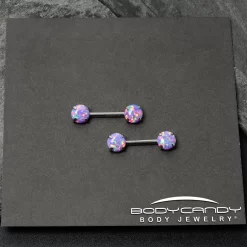 14 Gauge 1/2 Purple Synthetic Opal Threadless Barbell Nipple Ring Set -Body Jewelry Store 76685 PP.otherimage6 faa330d4 040e 4cb7 b24d 427992ce9b4d