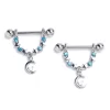 Gaby 14 Gauge 9/16 Blue Clear Gem Crescent Moon Stars Dangle Nipple Ring Set