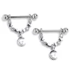 Gaby 14 Gauge 9/16 Clear Gem Crescent Moon Stars Dangle Nipple Ring Set