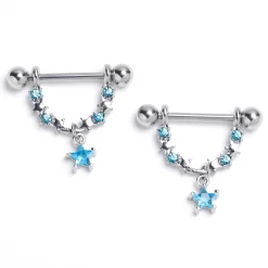 Gaby 14 Gauge 9/16 Blue Gem All The Stars Dangle Nipple Ring Set