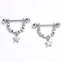 Gaby 14 Gauge 9/16 Clear Gem All The Stars Dangle Nipple Ring Set