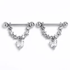 Gaby 14 Gauge 9/16 Clear Gem Stars And Hearts Dangle Nipple Ring Set