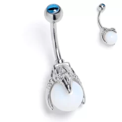 Gaby Blue Gem Claw Hand White Orb Belly Ring