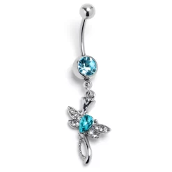 Gaby Blue Gem Bold Dragonfly Dangle Belly Ring