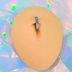 14 Gauge 1/2 Implant Grade Titanium CZ Paved Hinged Hoop Belly Ring
