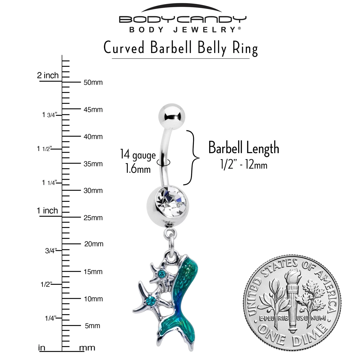 Gaby Blue Clear Gem Green Mermaid Tail Stars Dangle Belly Ring 3 Gaby Blue Clear Gem Green Mermaid Tail Stars Dangle Belly Ring - Image 3