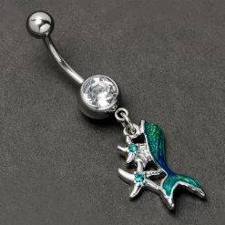 Gaby Blue Clear Gem Green Mermaid Tail Stars Dangle Belly Ring 11 Gaby Blue Clear Gem Green Mermaid Tail Stars Dangle Belly Ring -Body Jewelry Store 76921.otherimage3