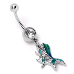 Gaby Blue Clear Gem Green Mermaid Tail Stars Dangle Belly Ring 12 Gaby Blue Clear Gem Green Mermaid Tail Stars Dangle Belly Ring -Body Jewelry Store 76921.otherimage4