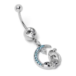Gaby Clear Blue Gem Mermaid Whale Rider Moon Dangle Belly Ring -Body Jewelry Store 76928.otherimage4