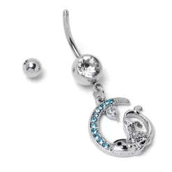 Gaby Clear Blue Gem Mermaid Whale Rider Moon Dangle Belly Ring -Body Jewelry Store 76928.otherimage5