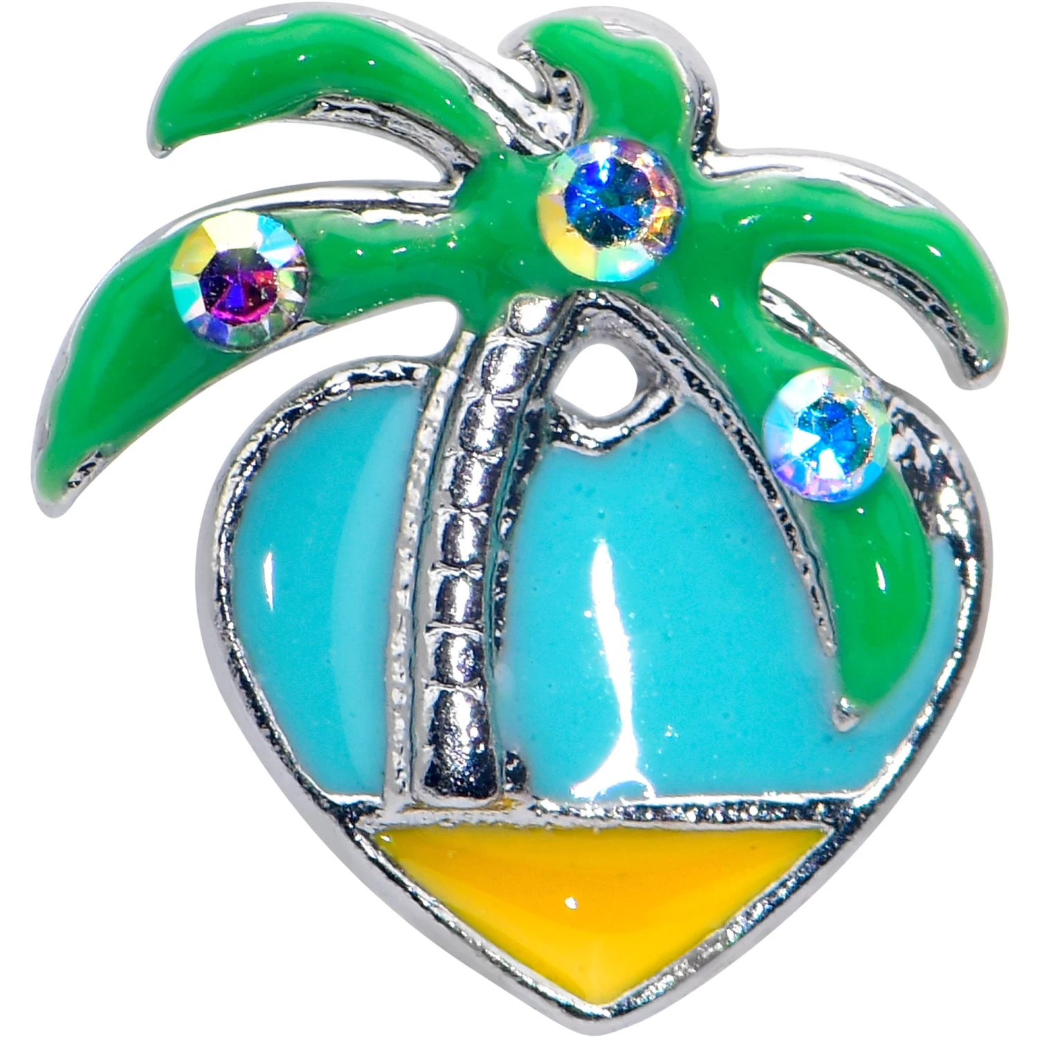 Gaby 16 Gauge 1/4 Aurora Gem Beach Heart Palm Tree Cartilage Tragus Earring 2 Gaby 16 Gauge 1/4 Aurora Gem Beach Heart Palm Tree Cartilage Tragus Earring - Image 2