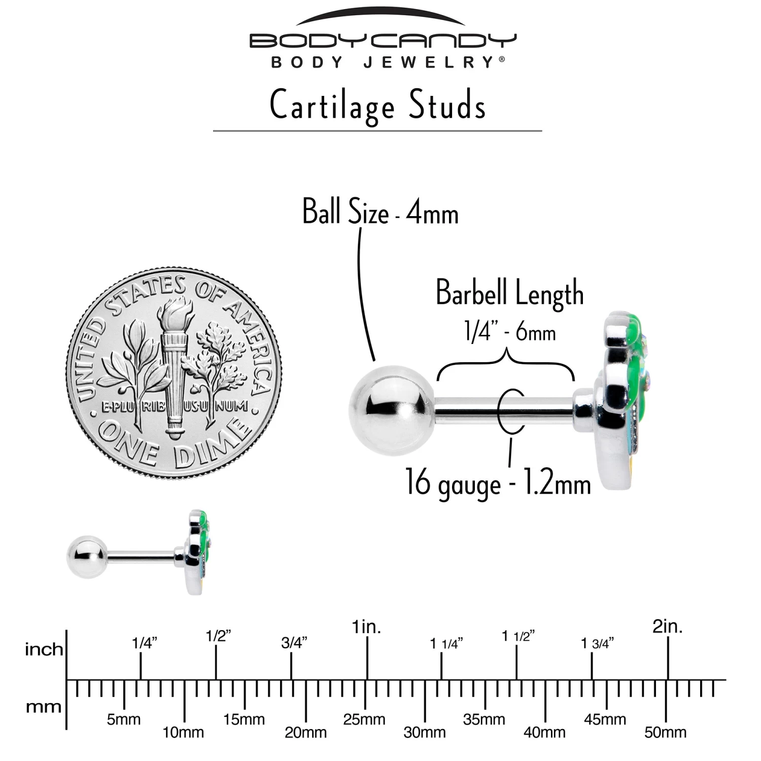 Gaby 16 Gauge 1/4 Aurora Gem Beach Heart Palm Tree Cartilage Tragus Earring 5 Gaby 16 Gauge 1/4 Aurora Gem Beach Heart Palm Tree Cartilage Tragus Earring - Image 5