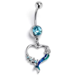 Gaby Blue Gem Mermaid Tail Stars Heart Dangle Belly Ring