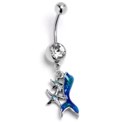 Gaby Blue Clear Gem Blue Mermaid Tail Stars Dangle Belly Ring