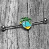 Gaby 14 Gauge Beach Heart Palm Tree Industrial Barbell 38mm