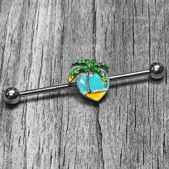 Gaby 14 Gauge Beach Heart Palm Tree Industrial Barbell 38mm