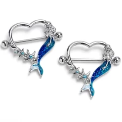 Gaby 14 Gauge 9/16 Blue Gem Blue Mermaid Tail Stars Nipple Shield Set