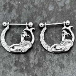 Gaby 14 Gauge 9/16 Clear Black Gem Riding Mermaid Dangle Nipple Ring Set