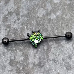 Gaby 14 Gauge Black Pouncing Cat Industrial Barbell 38mm