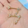 Gaby 14 Gauge 9/16 Clear Gem Gold Tone Celestial Glam Dangle Nipple Ring Set