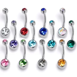 Gaby 12 Piece Stainless Steel Assorted Color Double Gem Belly Ring Pack