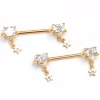 Gaby 14 Gauge 9/16 Clear Gem Gold Tone Starry Heart Dangle Nipple Ring Set