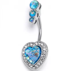 Gaby Blue Gem Mermaid Scale Heart Double Mount Belly Ring