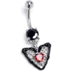 Gaby Black Red CZ Gem Captured Heart Dangle Belly Ring
