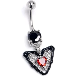 Gaby Black Red CZ Gem Captured Heart Dangle Belly Ring
