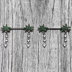 Gaby 14 Gauge 9/16 Clear Gem Palm Tree Love Dangle Nipple Ring Set