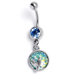 Gaby Blue Gem Mermaid Blue Scale Tail Dangle Belly Ring