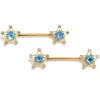 Gaby 14 Gauge Blue Gem Gold Tone Starry Glam Barbell Nipple Ring Set