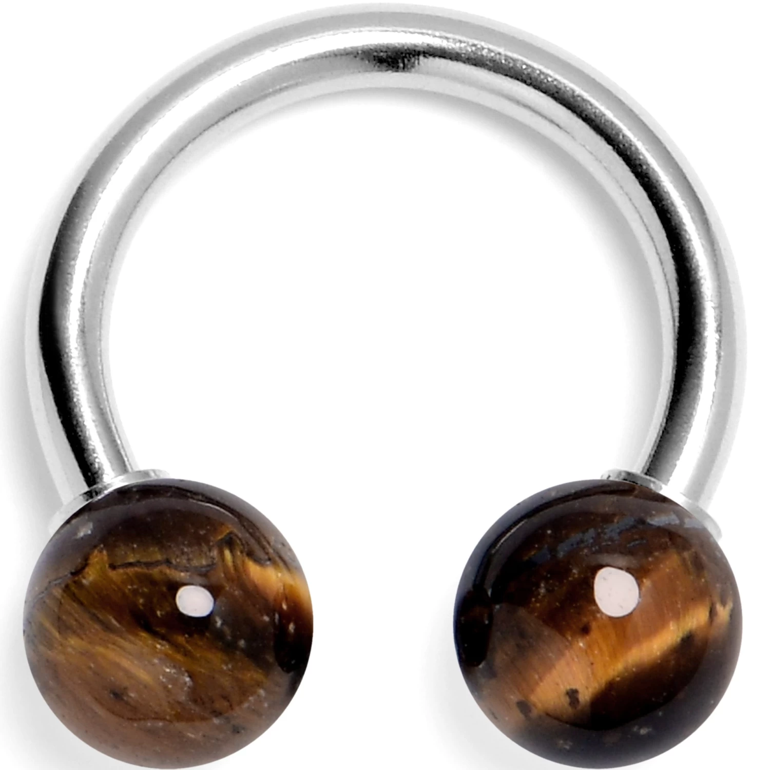 14 Gauge 3/8 Tiger Eye Natural Stone Horseshoe Circular Barbell 1 14 Gauge 3/8 Tiger Eye Natural Stone Horseshoe Circular Barbell