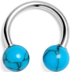 14 Gauge 3/8 Blue Turquoise Natural Stone Horseshoe Circular Barbell
